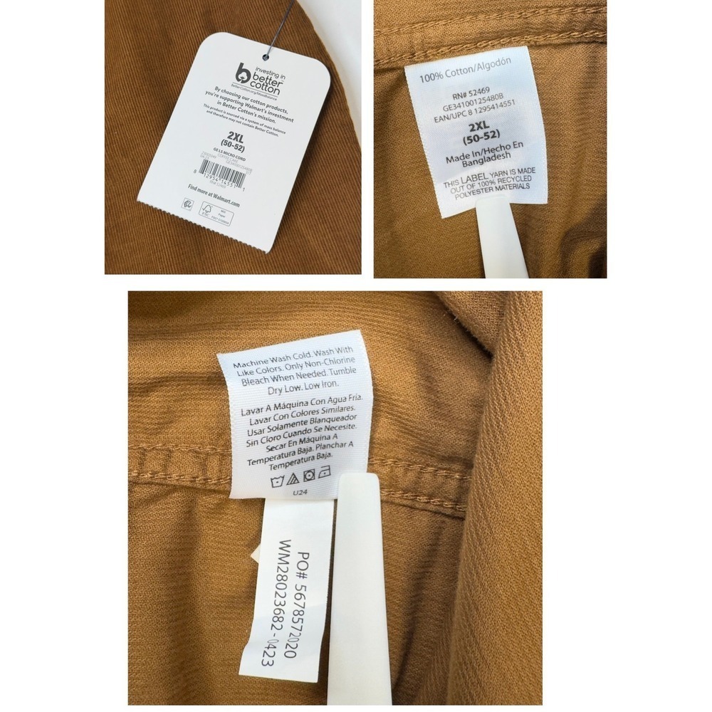 George‎ Mens Corduroy Button Down Shirt Long Sleeve Brown Size 2XL (New) - Picture 7 of 11